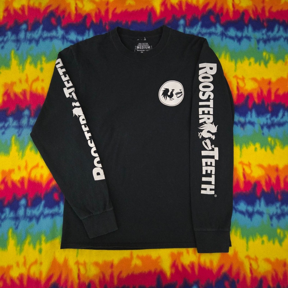 Official Rooster Teeth Mens Long Sleeve Graphic T-Shirt Black Cotton Medium